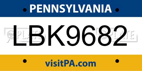 LBK9682 Pennsylvania License Plate