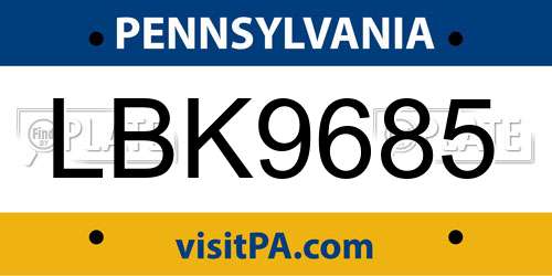 LBK9685 Pennsylvania License Plate