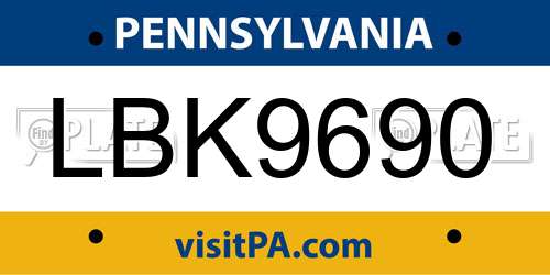 LBK9690 Pennsylvania License Plate