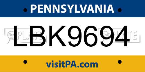 LBK9694 Pennsylvania License Plate
