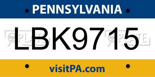 LBK9715 Pennsylvania License Plate