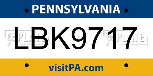 LBK9717 Pennsylvania License Plate