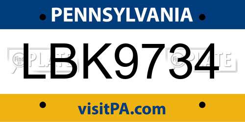 LBK9734 Pennsylvania License Plate