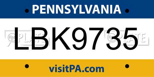 LBK9735 Pennsylvania License Plate