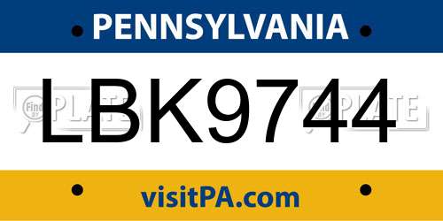 LBK9744 Pennsylvania License Plate