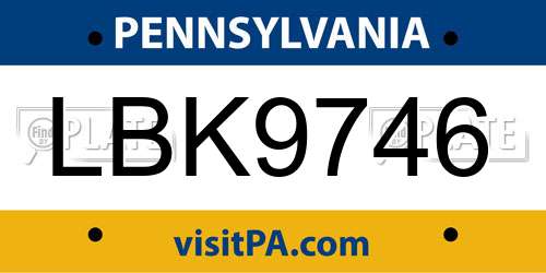 LBK9746 Pennsylvania License Plate