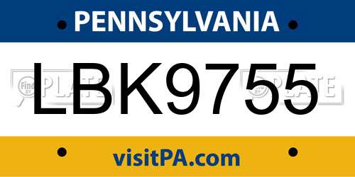 LBK9755 Pennsylvania License Plate