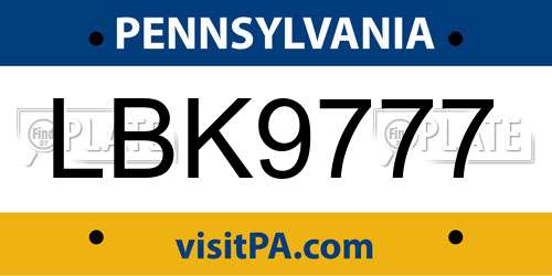 LBK9777 Pennsylvania License Plate