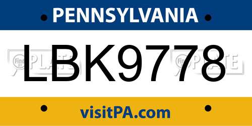 LBK9778 Pennsylvania License Plate