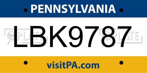 LBK9787 Pennsylvania License Plate