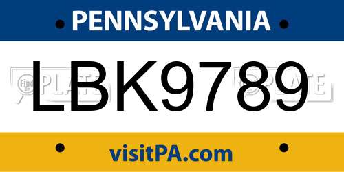 LBK9789 Pennsylvania License Plate