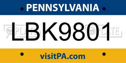 LBK9801 Pennsylvania License Plate