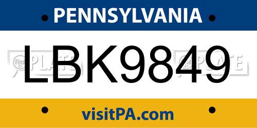 LBK9849 Pennsylvania License Plate