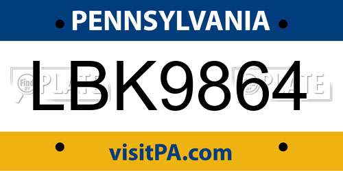 LBK9864 Pennsylvania License Plate