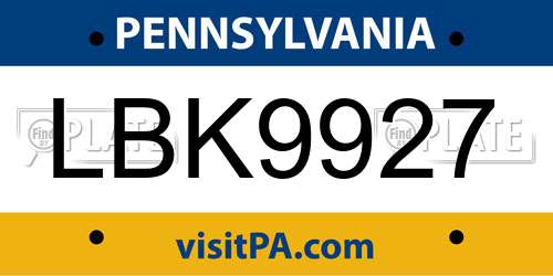 LBK9927 Pennsylvania License Plate