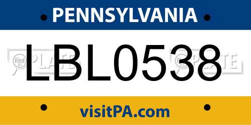 LBL0538 Pennsylvania License Plate