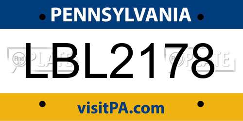 LBL2178 Pennsylvania License Plate