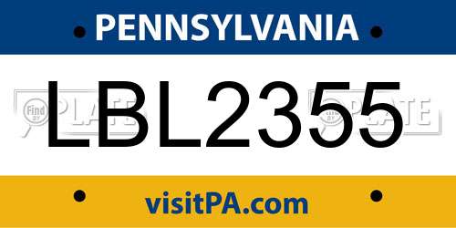 LBL2355 Pennsylvania License Plate