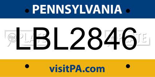 LBL2846 Pennsylvania License Plate
