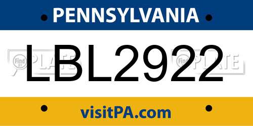 LBL2922 Pennsylvania License Plate