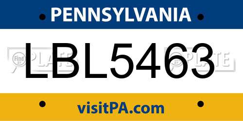 LBL5463 Pennsylvania License Plate
