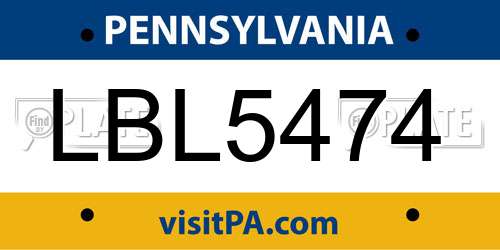 LBL5474 Pennsylvania License Plate