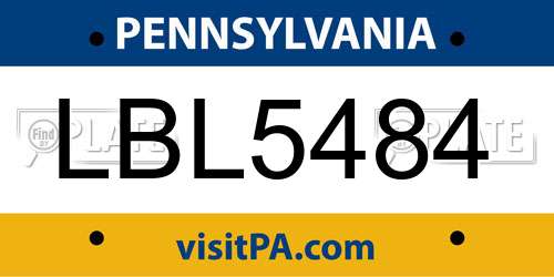 LBL5484 Pennsylvania License Plate