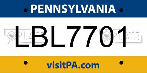 LBL7701 Pennsylvania License Plate