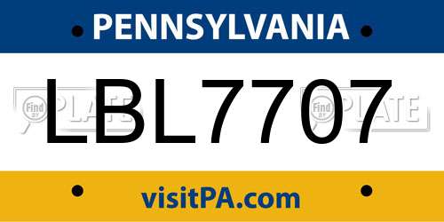 LBL7707 Pennsylvania License Plate