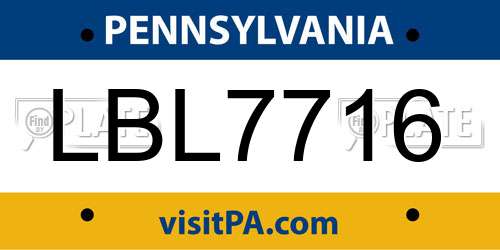 LBL7716 Pennsylvania License Plate