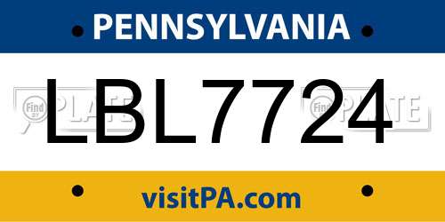 LBL7724 Pennsylvania License Plate
