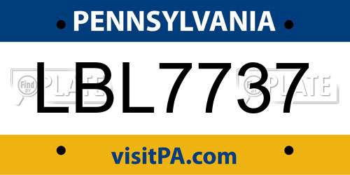 LBL7737 Pennsylvania License Plate