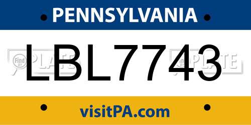 LBL7743 Pennsylvania License Plate
