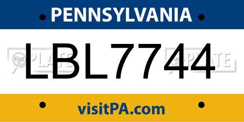 LBL7744 Pennsylvania License Plate