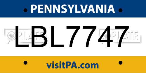 LBL7747 Pennsylvania License Plate