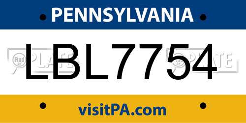 LBL7754 Pennsylvania License Plate