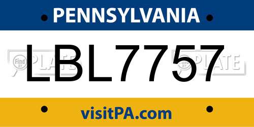 LBL7757 Pennsylvania License Plate