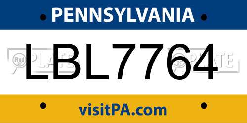 LBL7764 Pennsylvania License Plate