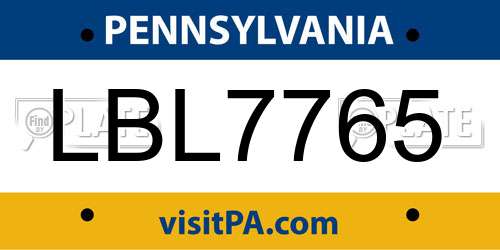 LBL7765 Pennsylvania License Plate