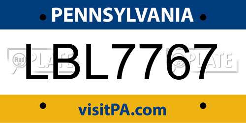LBL7767 Pennsylvania License Plate