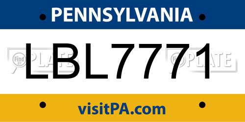 LBL7771 Pennsylvania License Plate