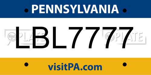 LBL7777 Pennsylvania License Plate