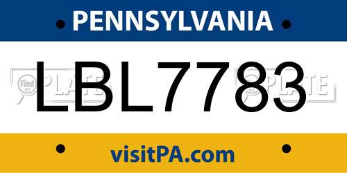 LBL7783 Pennsylvania License Plate