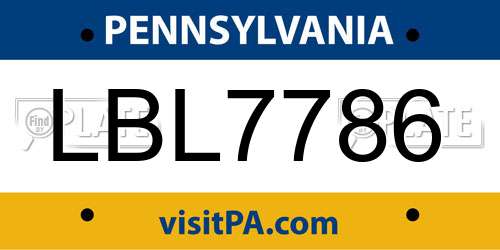 LBL7786 Pennsylvania License Plate
