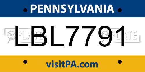 LBL7791 Pennsylvania License Plate