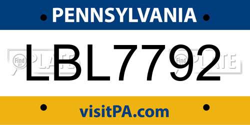 LBL7792 Pennsylvania License Plate