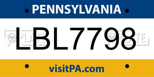 LBL7798 Pennsylvania License Plate
