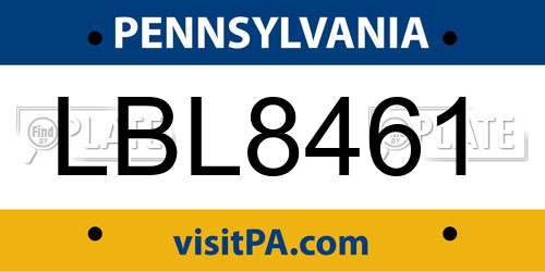 LBL8461 Pennsylvania License Plate