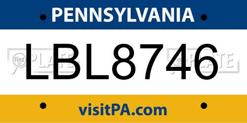 LBL8746 Pennsylvania License Plate