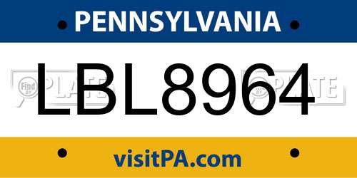 LBL8964 Pennsylvania License Plate